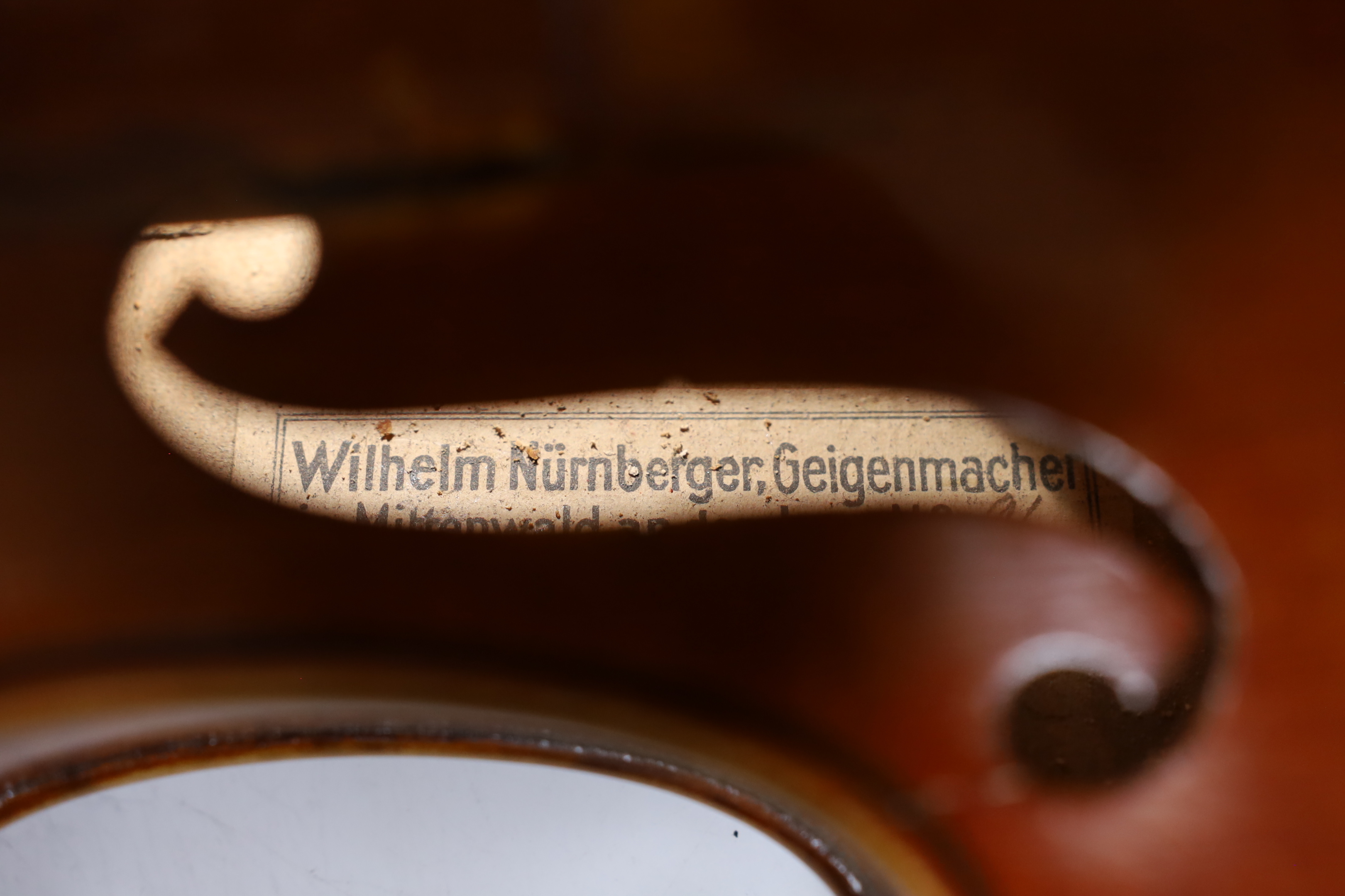 A German viola, labelled Wilhelm Nurnberger, with bow, in case. CITES